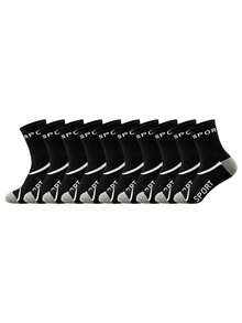 1/5/10/20 Pairs Black & White Letter Pattern, All-Season Neutral Color Men's Sports Casual Mid-Calf Socks - Multicolor - View 16
