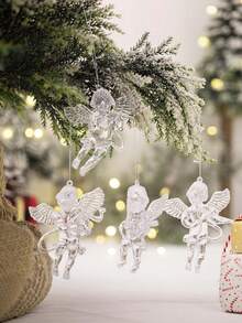 4pcs Clear Acrylic Angel Christmas Ornaments,Golden Wing Cherub Hanging Pendants For Xmas Tree Decor Transparent Angel Pendants For Christmas Tree - Multicolor - View 8