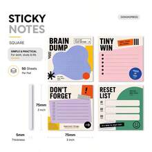4pcs/200 Sheets 75x75mm(3x3 Inch) Inspirational Sticky Notes, Self-Adhesive Reminder Memo Pads With Brainstorming Checklist, Suitable For Office Desk And School Learning Stationery - Multicolor - View 7