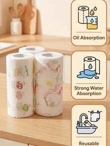 Washable Kitchen Paper Towels, Disposable Cleaning Wipes, High Absorbency, Non-Greasy, Roll, Random Pattern, Suitable For Kitchen, Car, Living Room, Bathroom, Bedroom And Other Places, Essential For Kitchen Cleaning, Also Decorative Kitchen Supplies. - Multicolor - View 9