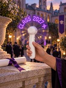 1件客製化文字LED訊息風扇，個性化手持發光風扇，電池供電便攜式風扇，適用於畢業派對、畢業慶祝、畢業典禮禮物與畢業派對小禮品 - 彩色 - 查看 5