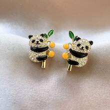 1 Pair Cute Fashionable "Panda Hugging Tree" Rhinestone Stud Earrings - Suitable For Men And Women, Perfect For Daily Wear, Parties, Vacations And Dates, Also An Excellent Christmas Accessory - Animal - View 2