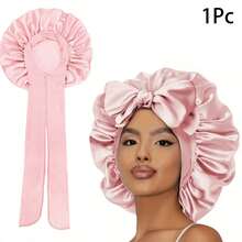 Awegeo 1 Buah/4 Buah Topi Tidur Satin Halus untuk Wanita dengan Tali Pita yang Dapat Diatur - Topi Pelindung Rambut Mewah untuk Rambut Keriting/Alami, Pilihan Berbagai Warna, Perlengkapan Perawatan Rambut Lembut untuk Malam Hari - MultiWarna - View 2