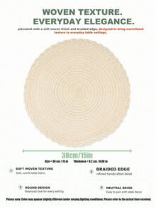 1/4/6/8/12pcs Bohemian Style Woven Round Placemats, Solid Color Braided Edge, Non-Slip Tabletop Mats For Home, Kitchen, Dining, Suitable For Holidays, Parties, Birthdays, Weddings, Banquets - Beige - View 3