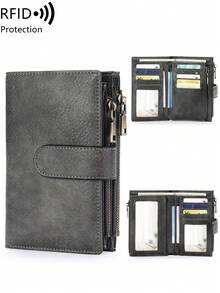 FOREVER MIYIN Vintage RFID Anti-Theft Women's Short Wallet, Double Fold Snap Wallet, Multiple Card Slots, Dual Zipper Coin Pocket, With ID Window, Suitable For Daily Use - Multicolor - View 20