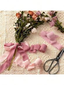 3 Rolls, 3colors, 1.5inch*15yards Total High-Quality Handmade Edge Chiffon Ribbon, Suitable For Wedding Invitations, Mother's Day,Bridal Bouquets, Gift Packaging, DIY Crafts - Multiple Styles - View 6