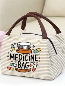 Striped Print Fabric Pill Bag, Portable First Aid Storage Pouch For Travel, Outdoor, Dorm And Home Daily Use, Compact Pill Organizer - Multicolor - View 13