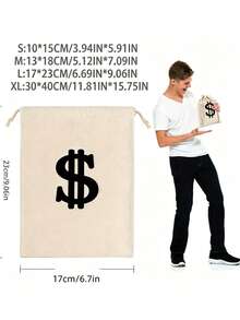2pcs Canvas Money Bags With Dollar Sign - Perfect For Halloween, Cosplay And Party Favors, Costume Props - Multicolor - View 3