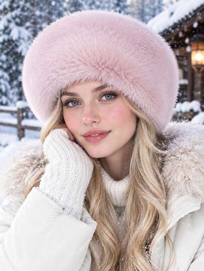 MESHUOKAI 1pc Women's Thick Faux Fur Fluffy Headband Hat, Winter Warm Plush Ear Warmer Headband, Soft Fuzzy Hairband, Outdoor Daily Party Accessory
