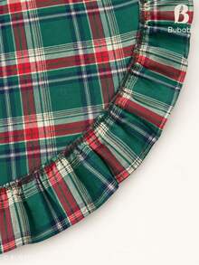 Plaid Christmas Tree Skirt, Green And Red Plaid Christmas Tree Base Cover With Ruffle Trim And Lace Bow, Country Farmhouse Style Living Room Holiday Christmas Decor - Green - View 6