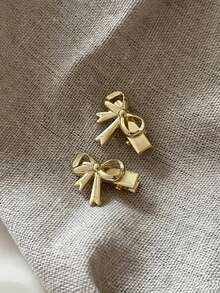 2PCS/4PCS Gold Metal Bow Hair Clips : Mini Glossy Barrettes, Y2K Coquette Hair Accessories For Women And Girls Sweet Gift For Parties - Gold - View 3