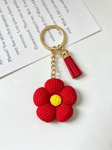 Cute Little Red Flower Keychain, Exquisite Bag Charm, Fashionable Versatile Bag Decoration, Flower Pendant Car Keychain - Red - View 3
