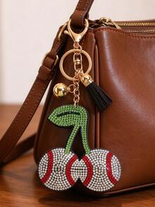 1pc Rhinestone Cherry Football Baseball Tassel Keychain Car Key Bag Pendant Geometric Pattern Casual Zinc Alloy All Season - White - View 2
