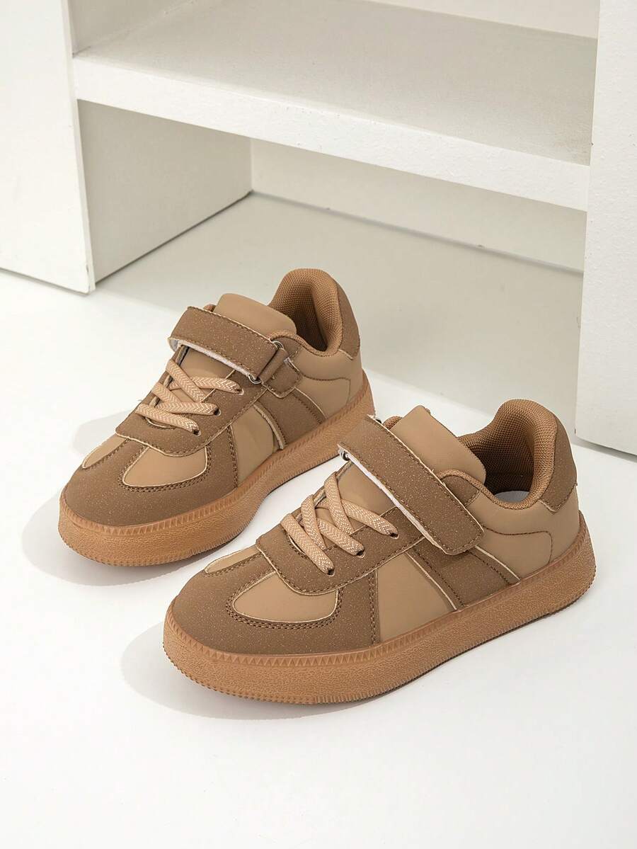 Kids' Retro Training Shoes, Colorblock Hook And Loop Skate Shoes, Soft Sole Lightweight Patchwork Casual Sports Shoes
