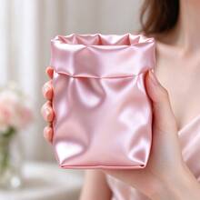 Pink Satin Texture Storage Cup, Ruched Drawstring Makeup Brush Holder, Creative Desktop Stationery & Sundries Organizer, Girly Bedroom Vanity Decor, Birthday Gift For Best Friend/Girlfriend, Nordic Luxury Home Decor, B&B Model Room Display - View 6