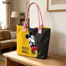 Miniso Disney Mickey Mouse Hand-Carried One Shoulder Laptop Bag, Yellow & Gray Color Block Daily Shoulder Bag - Black - View 3