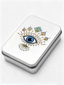 Evil Eye & Hamsa Hand Print Tarot Card Storage Tin Box, Portable Metal Tarot Deck Holder, Witch Astrology Oracle Card Box, Can Store Crystal Jewelry, Oracle Card Tin Box, Astrology Divination Accessories, Birthday, Halloween, Christmas Gift (Cards Not Included) - Multicolor - View 14