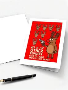 1pc Funny Christmas Card For Friend, Brother, Coworker – Reindeer Cartoon Illustration, Holiday Humor, Thickened, With Envelope - A - View 6
