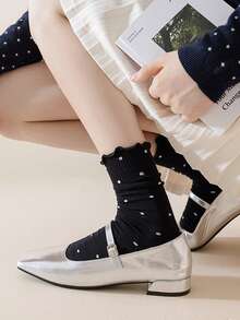 1/3/6 Pairs Korean Ins Style Ruffled Polka Dot Slouch Socks, Women's Mid-Calf Socks, Japanese Ballet Core Frilly Socks, For Autumn - Multicolor - View 4