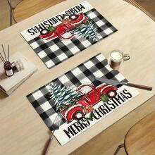 1/4/6pcs Christmas Series Black & White Plaid Red Truck & Christmas Tree Pattern Printed Placemats, Heat Resistant Table Mats For Home Kitchen/Dining Table Protection, Party Scene Decoration - Multicolor - View 8