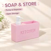 Dispenser Sabun Cuci Piring 2-in-1 dengan Pompa dan Slot Tempat Spons, Bentuk Persegi Panjang, Dispenser Sabun Cair Modern untuk Meja Dapur dan Penyimpanan di Atas Wastafel. - A - View 3