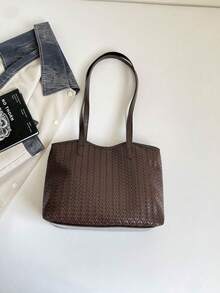 Cross-Border Korean Style Large Capacity Women's 2026 New Fashion Woven Texture Shoulder Underarm Bag Commuter Tote Bag - Coffee Brown - View 9