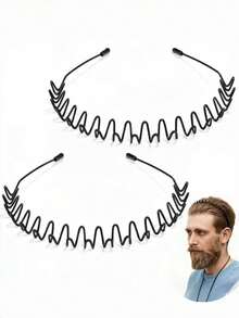 2pcs Metal Headbands, Fashion Wavy Spring Metal Hair Hoop, Unisex, Elastic Non-Slip Metal Headband, Suitable For Daily Outdoor Sports, Hair Accessories - Multicolor - View 8