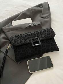 Dedoo Women's Clutch Bag, Fashionable Leopard Print Small Square Bag, Flap Handbag , Wedding - Black - View 5