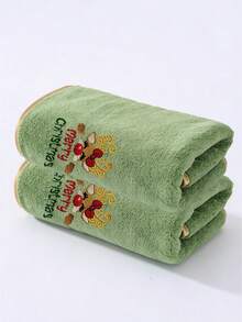 2pcs Christmas Coral Fleece Towels - Soft Absorbent Hand Towels - Exquisite Reindeer Embroidery Pattern With Gold Trim - Winter Holiday Bathroom Decor - Christmas Gift - Multicolor - View 10