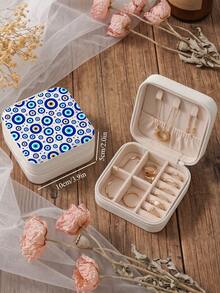 Blue Evil Eye Travel Jewelry Case Portable Small PU Leather Jewelry Box Organizer Storage For Rings Earrings Necklaces Bracelets Gifts For Women - White - View 8