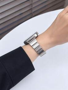 1pc Men's & Women's Fashion Metal Watch Band, Compatible With Huawei Smart Watch/Band Fit 3/Fit 4/Fit 4Pro/Fit 5/Fit 5Pro Wristband - Silver - View 3