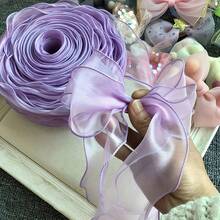 2/1 Roll 10 Yards Organza Wavy Edge Ribbon, 4cm Width Satin Ribbon - Solid Color Wedding Bouquet Decoration Ribbon, Suitable For Handmade Bouquets, Birthday Cake Decoration, Gift Wrapping, Party Decor, Floral Art, Light Green/White/Pink/Purple/Burgundy, Gift Ribbon - Fish Tail Tulle - View 7