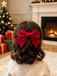 Christmas Red Hair Clip, Children's Large Bow Hair Accessory, Girls' Christmas Velvet Bow New Year Hair Clip - Multicolor - View 3