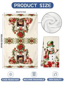 2pcs Kitchen Absorbent Towels, Made Of Polyester Material, Christmas Fireplace Snowman Pattern Print, Suitable For Kitchen, Bathroom, Ideal Choice For Housewives And Family Gatherings, High Cost-Performance Home Supplies, Great Room Decoration. - Multicolor - View 3