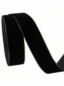 5 Yards Classic Black Gold Edge Flocked Ribbon, Multi-Width Single-Sided Flocked Decorative Trim, Suitable For DIY Hair Accessories, Handmade Crafts, Gift Box Packaging, Clothing Sewing, Abaya Garment Decoration, Ramadan Celebration - Multicolor - View 14