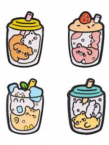 1pc/4pcs Cute Cartoon Brooch With Assorted Cat-In-Drink-Cup Patterns, Fashion Clothing Accessory Badge, Bag Lapel Pin, Gift For Friends - Multicolor - View 11