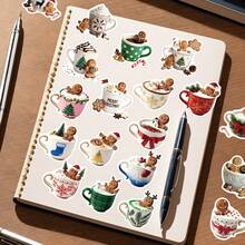 50pcs Cozy Christmas Mug Gingerbread Stickers, Festive Winter Hot Cocoa Decals, Decorative Vinyl Stickers For Water Bottle Scrapbooking - one-size - View 7