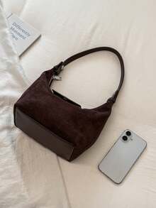 Modern Style Buckle Design Women's Handbag, Fashionable And Versatile Suede PU Adjustable Shoulder Strap Shoulder Bag/Crossbody Bag - Coffee Brown - View 8