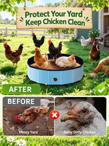 Chicken Dust Bath Tub With Rain Cover, Foldable Chicken Sand Bath Pool With Drain Plug, Portable Poultry Bathing Basin For Hens, Roosters, Chicks, Ducks & Backyard Coop - View 5