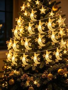 1.5/3/6m Moon & Star Fairy String Lights, Moon Light String, Suitable For Valentine's Day, New Year's Day, Daily Indoor Room, Party Decoration, Atmosphere Light String [Battery Not Included] Halloween, Holiday Gift Lights - Star Ring Moon - View 10