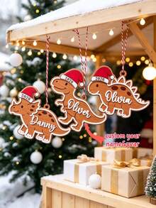 1pc Custom Dinosaur Christmas Ornament 2026, Personalized Name T-Rex Ornament, Cute Dinosaur Felt Hanging Decor, Custom Christmas Tree Ornament, Room Decor, Holiday Keepsake Gift - Multicolor - View 2