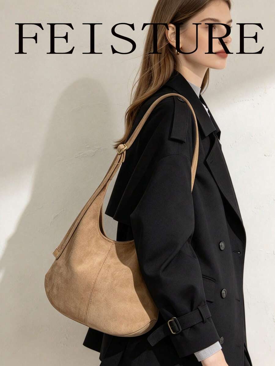 FEISTURE 1件裝麂皮大容量腋下包，女款波希米亞風單肩手提包（附小收納袋），適合女孩、女性、大學生、職場新人與上班族，適用通勤、辦公、商務與校園