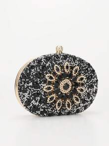 1pc Sparkling Luxury Evening Clutch Bag, Elegant Handbag Suitable For Weddings, Parties, Balls, Dinners, Banquets, Gatherings, Festivals, Music Festivals And Other Occasions - Black - View 3
