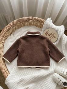 1pc Baby Girl Autumn/Winter Daily Wear Warm Soft Fuzzy Brown Fleece Jacket - Brown - View 2