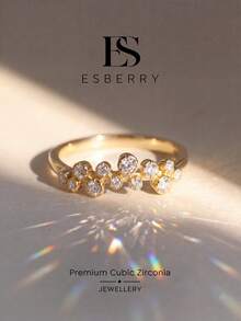 ESBERRY 1件幾何鋯石戒指，適合女性，完美適用於日常穿戴、派對與生日，精緻珠寶禮物 - 金色 - 查看 1