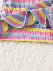 2pcs Baby Girl Casual Multi-Color Ribbed Ribbed Top & Embroidered Denim Jeans Set, Thin Spring/Autumn - Mauve Purple - View 7