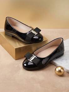 Spring/Autumn Girls' Shoes, Little Girls' Formal Dress Shoes, Elegant Bow Decor Children's Shoes, Comfortable Flat Black Loafers, Suitable For Daily School, Weddings And Other Occasions. - Black - View 6