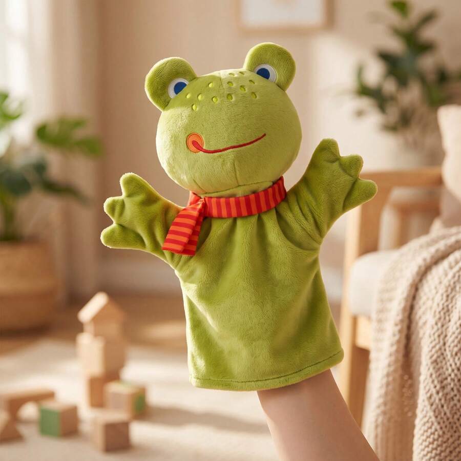 1pc Green Frog Plush Hand Puppet, Movable Hands Design, For Interactive Game - Multicolor - View 1
