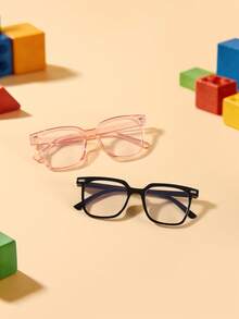1set 2pcs 3-8Y Kids Rivet Detail Square PC Plain Glasses, Simple Design For Holiday And Casual Outings With Glasses Box - Multicolor - View 2