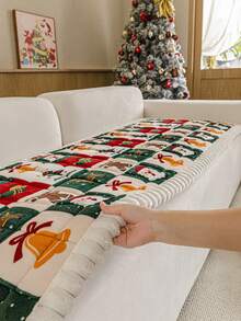 1PC Christmas Pattern Chenille Sofa Cushion Cover, Festive Holiday Couch Slipcover For Living Room Home Decor, Non-Slip Backing, Scratch-Resistant Pet Friendly, Machine Washable For 1/2/3/4 Seater Sofa - Multicolor - View 7